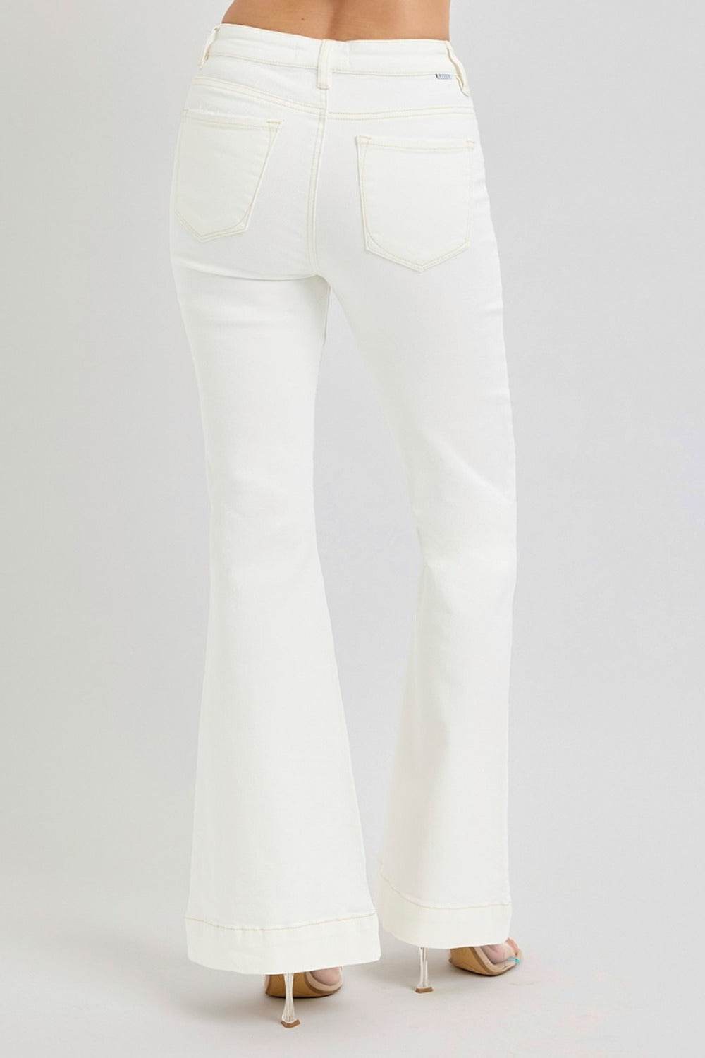 RISEN Full Size High Rise Front Patch Pocket Flare Jeans - Delanoir