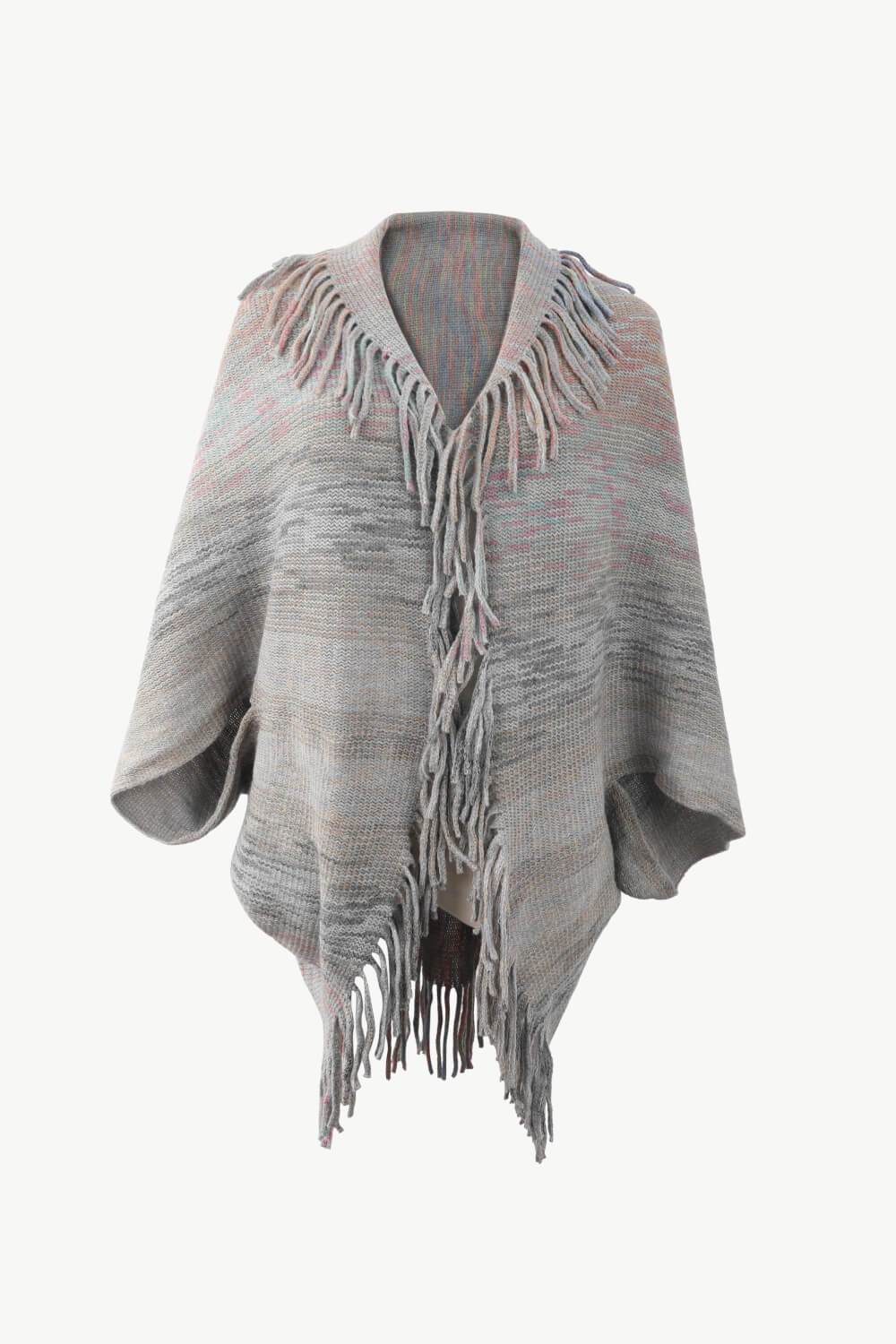 Multicolored Fringe Trim Poncho - Delanoir