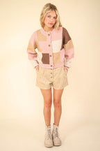 VERY J Color Block Button Down Textured Sweater Cardigan - Delanoir
