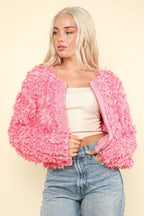 VERY J Shaggy Yarn Knit Zip Up Jacket - Delanoir