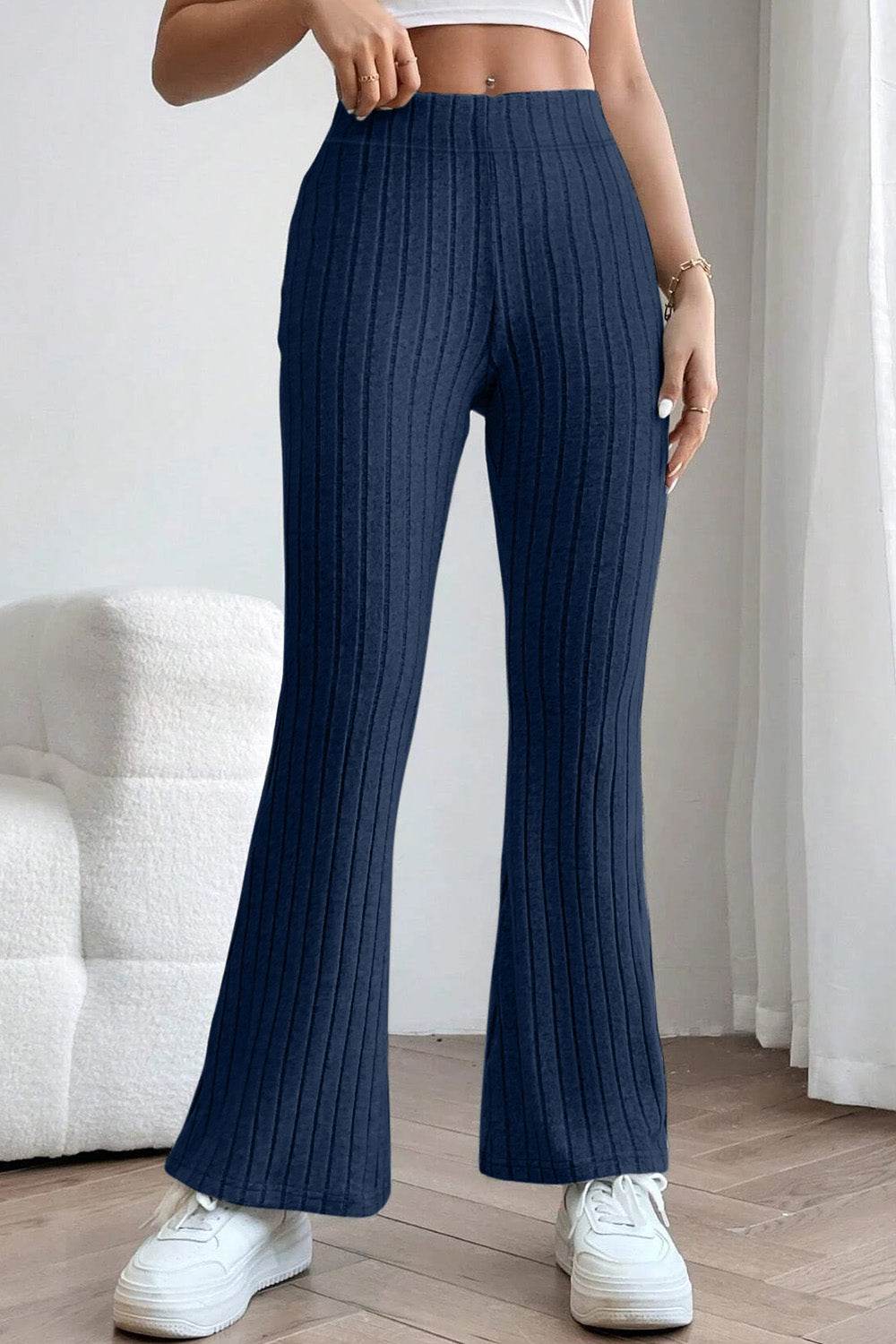 Basic Bae Full Size Ribbed High Waist Flare Pants - Delanoir