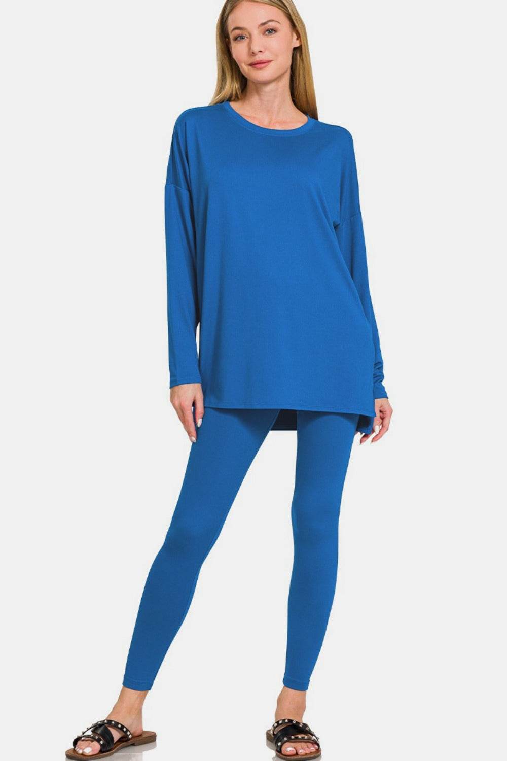 Zenana Full Size Brushed Microfiber Top and Leggings Lounge Set - Delanoir