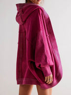 Exposed Seam Open Front Batwing Sleeve Hooded Cardigan - Delanoir
