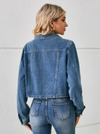 Button Up Long Sleeve Denim Jacket - Delanoir