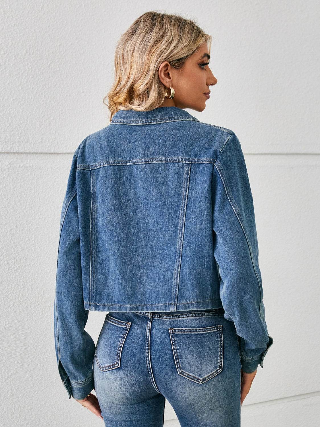 Button Up Long Sleeve Denim Jacket - Delanoir