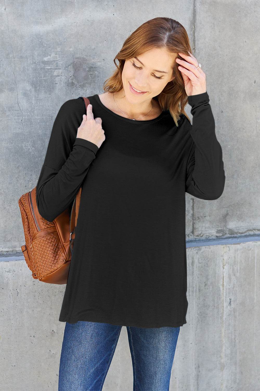 Basic Bae Full Size Round Neck Dropped Shoulder T-Shirt - Delanoir