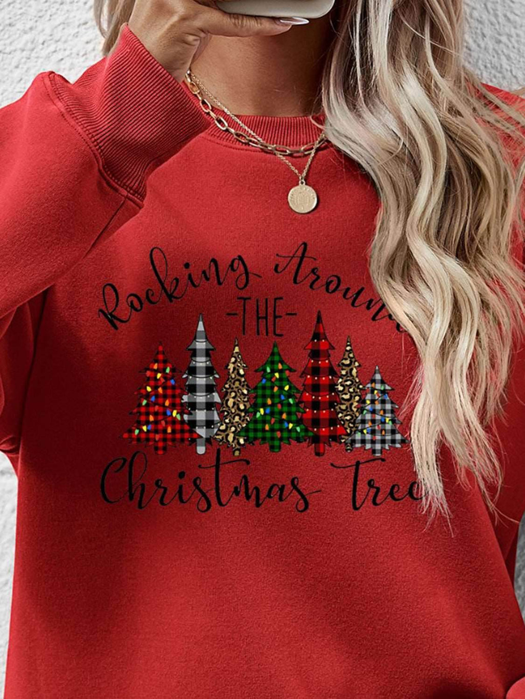 Christmas Tree Graphic Round Neck Sweatshirt - Delanoir