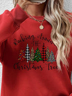 Christmas Tree Graphic Round Neck Sweatshirt - Delanoir