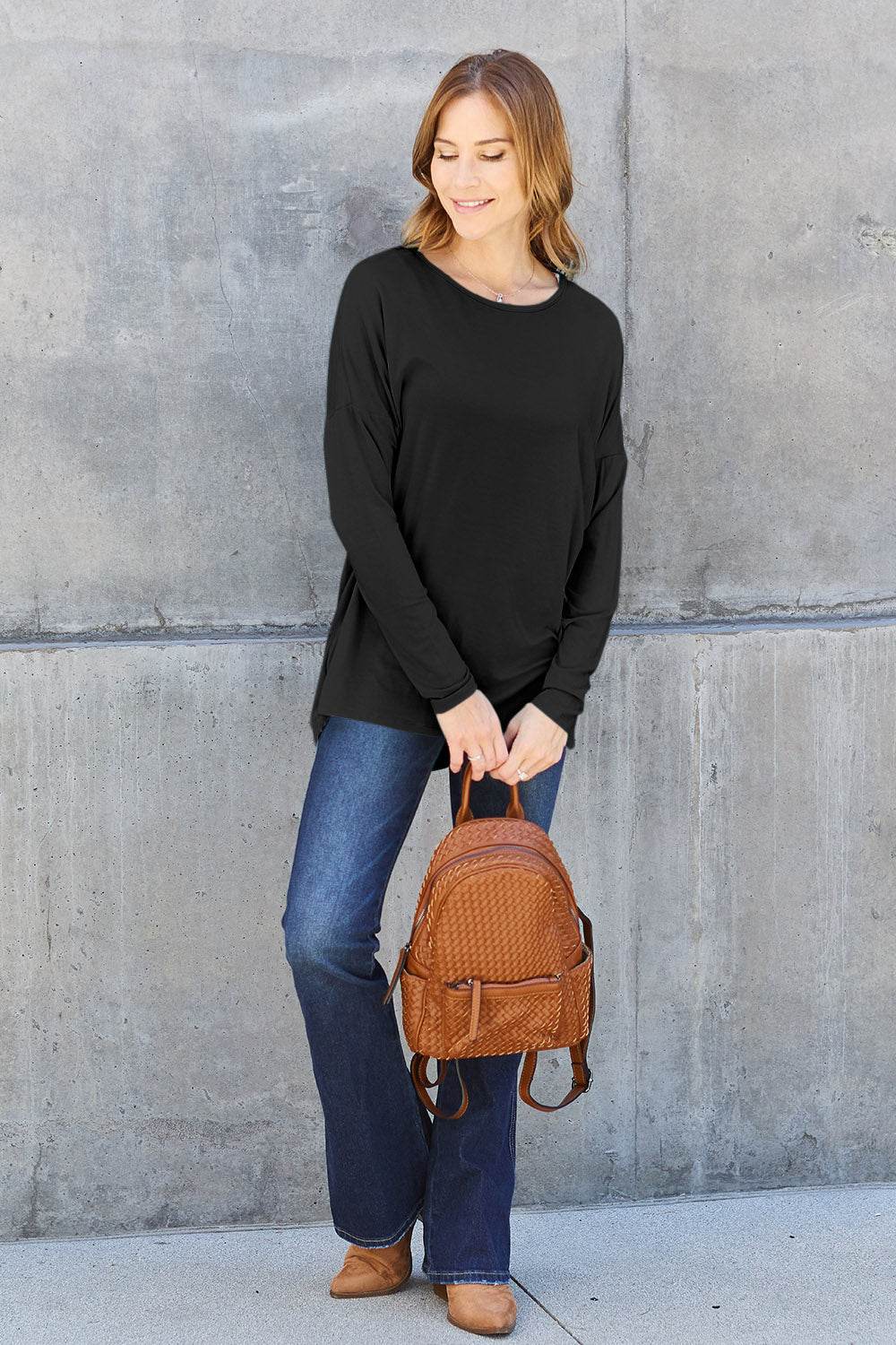 Basic Bae Full Size Round Neck Dropped Shoulder T-Shirt - Delanoir
