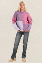 VERY J Color Block Mock Neck Drop Shoulder Sweater - Delanoir