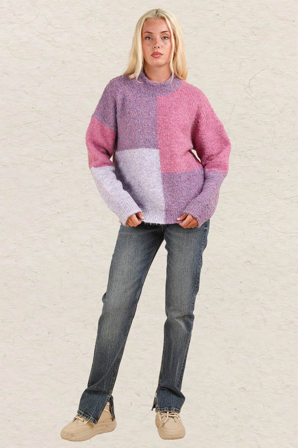 VERY J Color Block Mock Neck Drop Shoulder Sweater - Delanoir