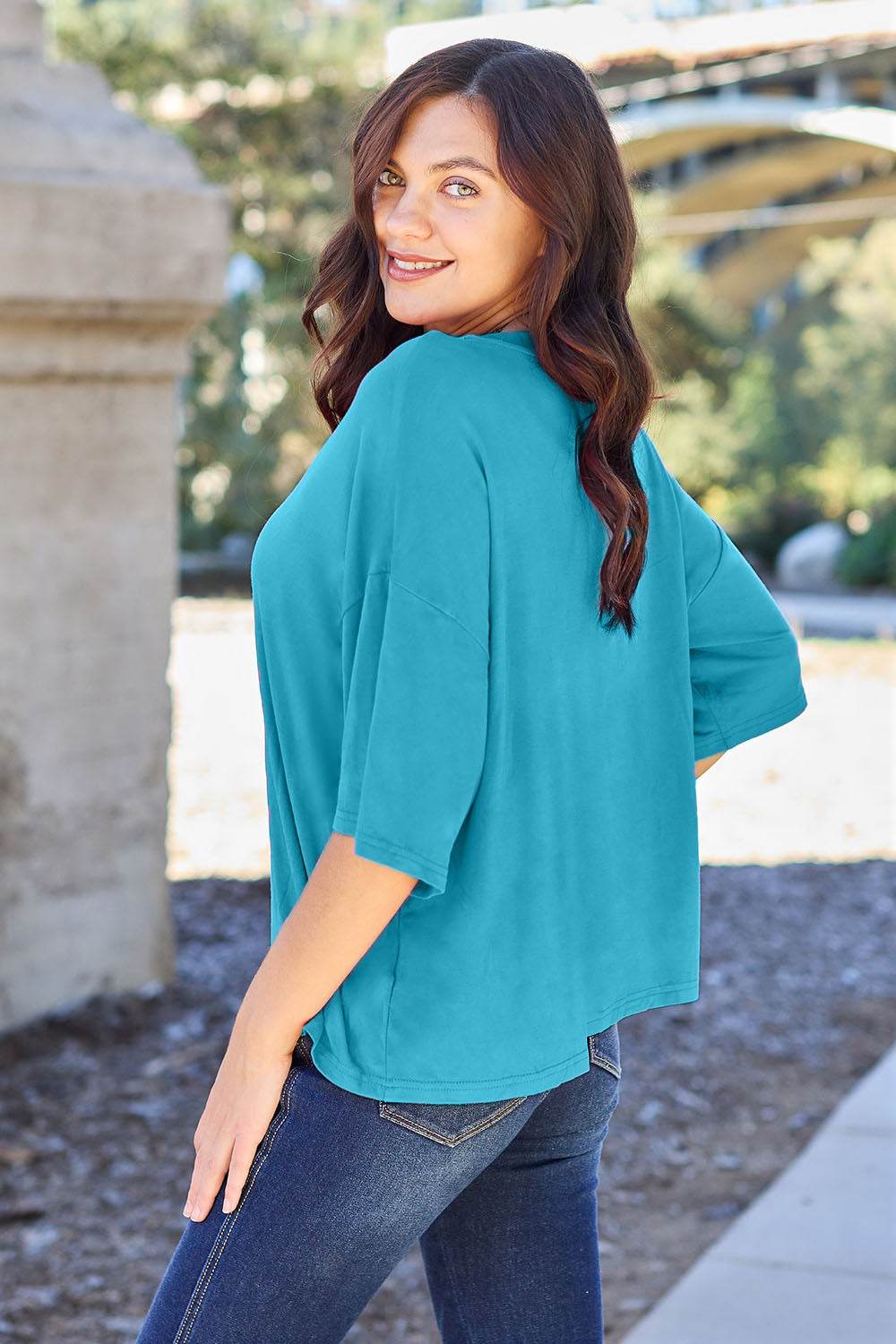 Basic Bae Full Size Round Neck Drop Shoulder T-Shirt - Delanoir