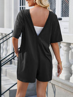 Lovelet Backless Round Neck Half Sleeve Romper - Delanoir