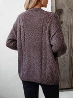 Cable-Knit Open Front Long Sleeve Cardigan - Delanoir
