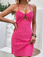 Perfee Openwork Spaghetti Strap Mini Dress - Delanoir