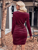 Glitter Ruched Cowl Neck Wrap Dress - Delanoir