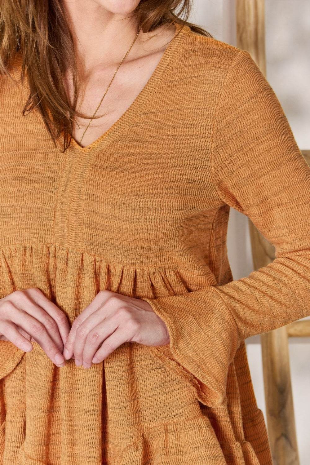 Hailey & Co Full Size V-Neck Flounce Sleeve Blouse - Delanoir