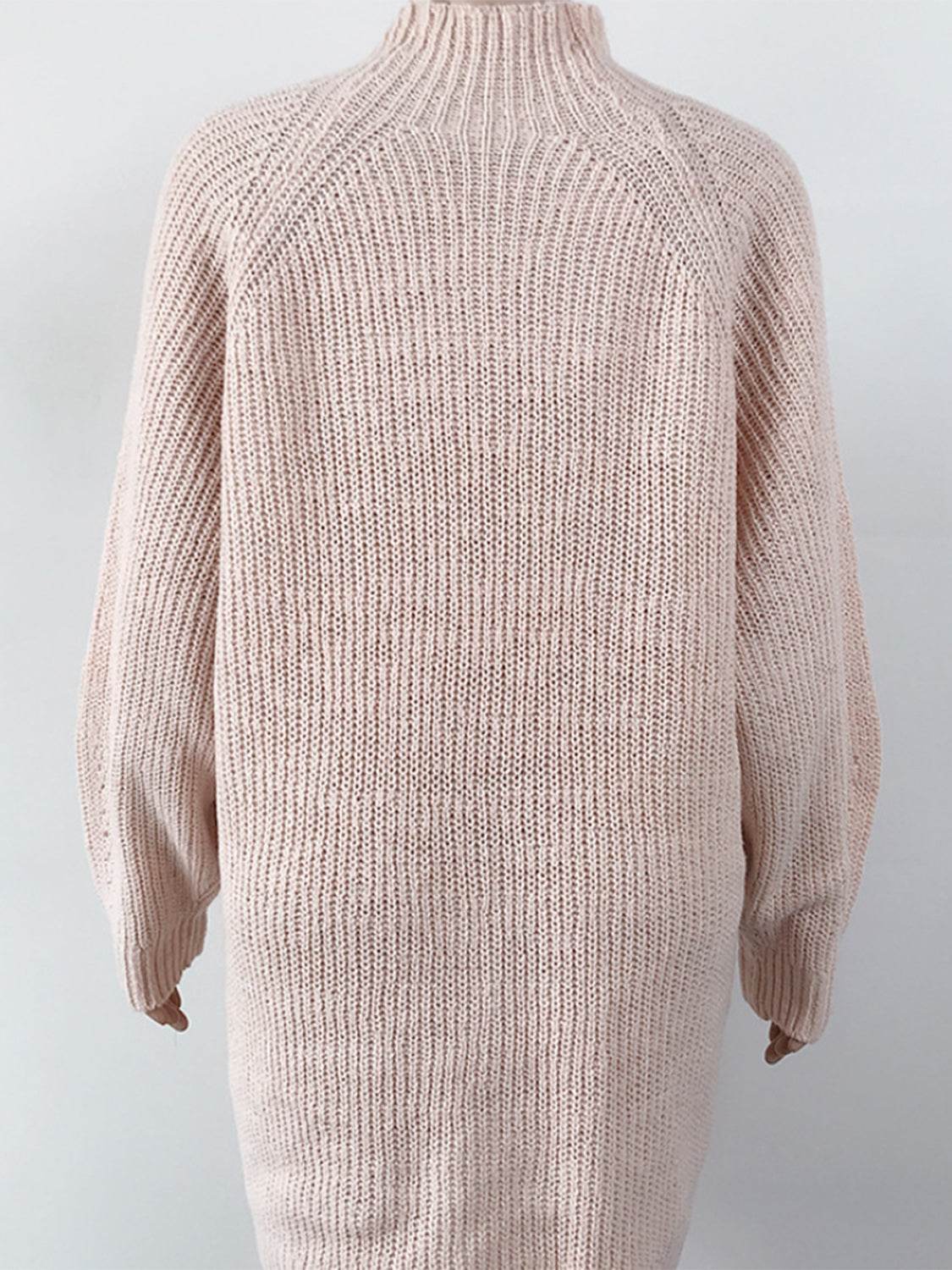 Mock Neck Dropped Shoulder Sweater Dress - Delanoir