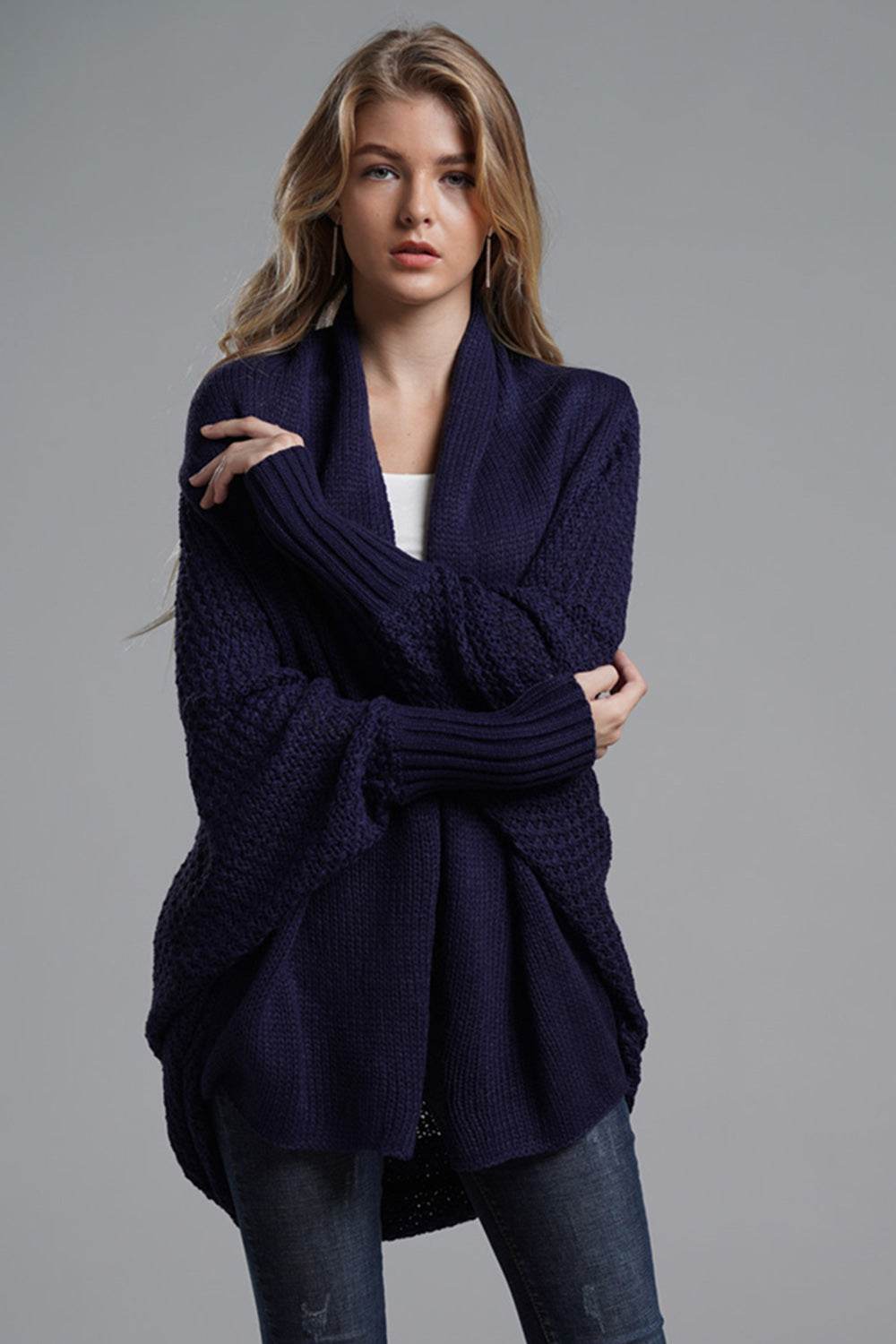 Open Front Batwing Sleeve Cardigan - Delanoir