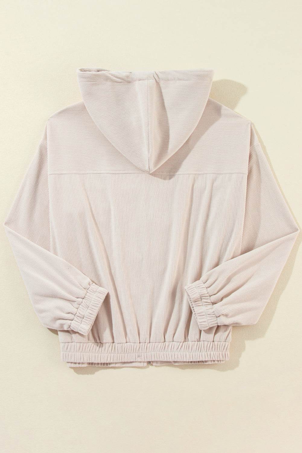 Pocketed Zip Up Long Sleeve Hooded Jacket - Delanoir
