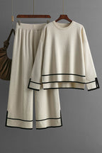 High-Low Round Neck Top and Pants Sweater Set - Delanoir