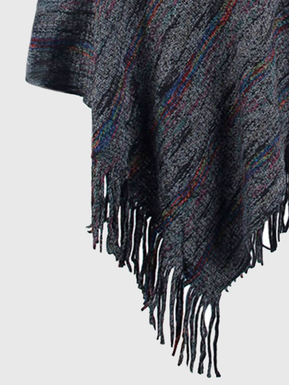 Fringe Hem Hooded Poncho - Delanoir