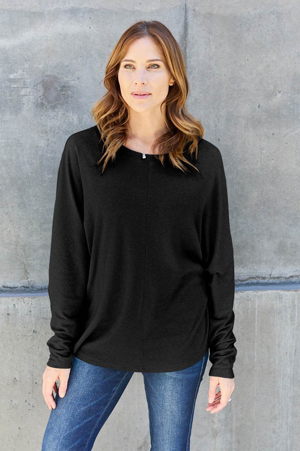 Double Take Full Size Round Neck Long Sleeve T-Shirt - Delanoir