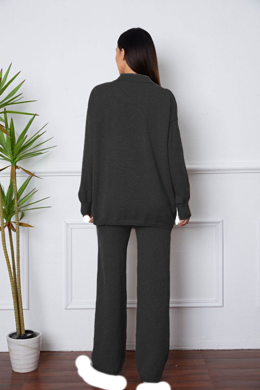 Dropped Shoulder Sweater and Long Pants Set - Delanoir