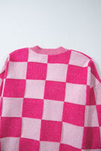 Checkered V-Neck Long Sleeve Cardigan - Delanoir