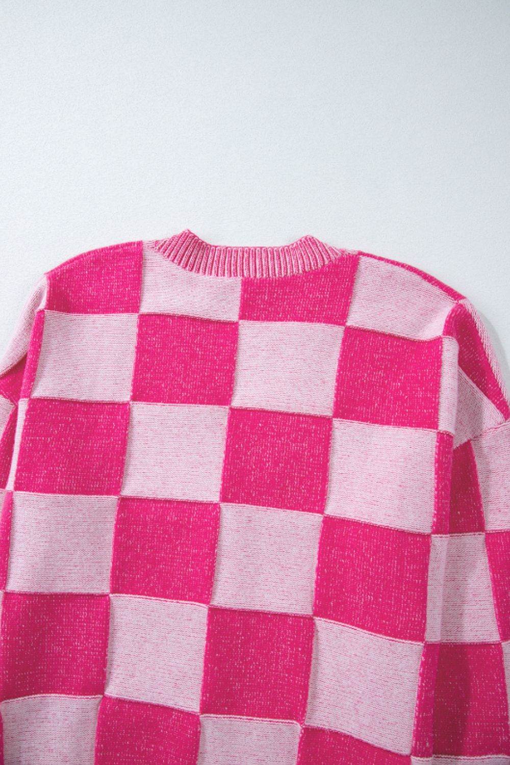 Checkered V-Neck Long Sleeve Cardigan - Delanoir