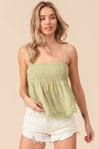 BiBi Fringed Hem Smocked Cami - Delanoir