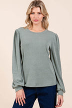 Mittoshop Round Neck Long Sleeve Rib Knit Top - Delanoir