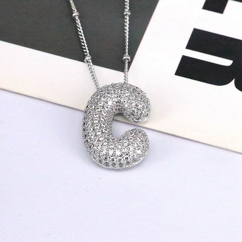 Copper Inlaid Zircon Letter Pendant Necklace - Delanoir