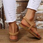 Beaded PU Leather Open Toe Sandals - Delanoir