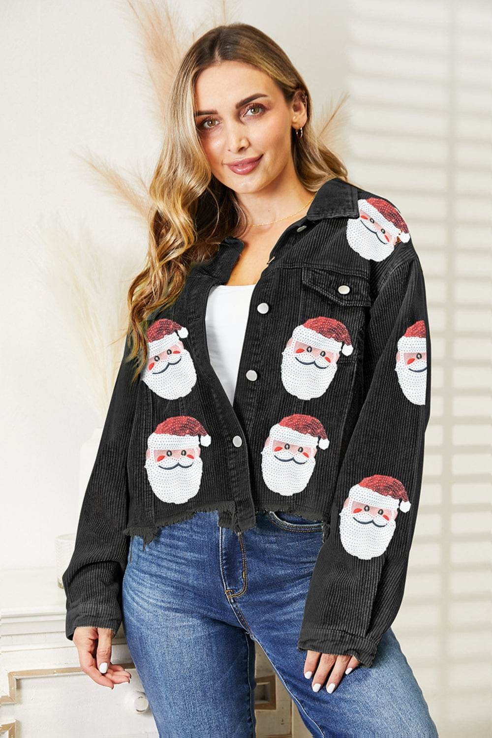 Santa Sequin Raw Hem Jacket - Delanoir