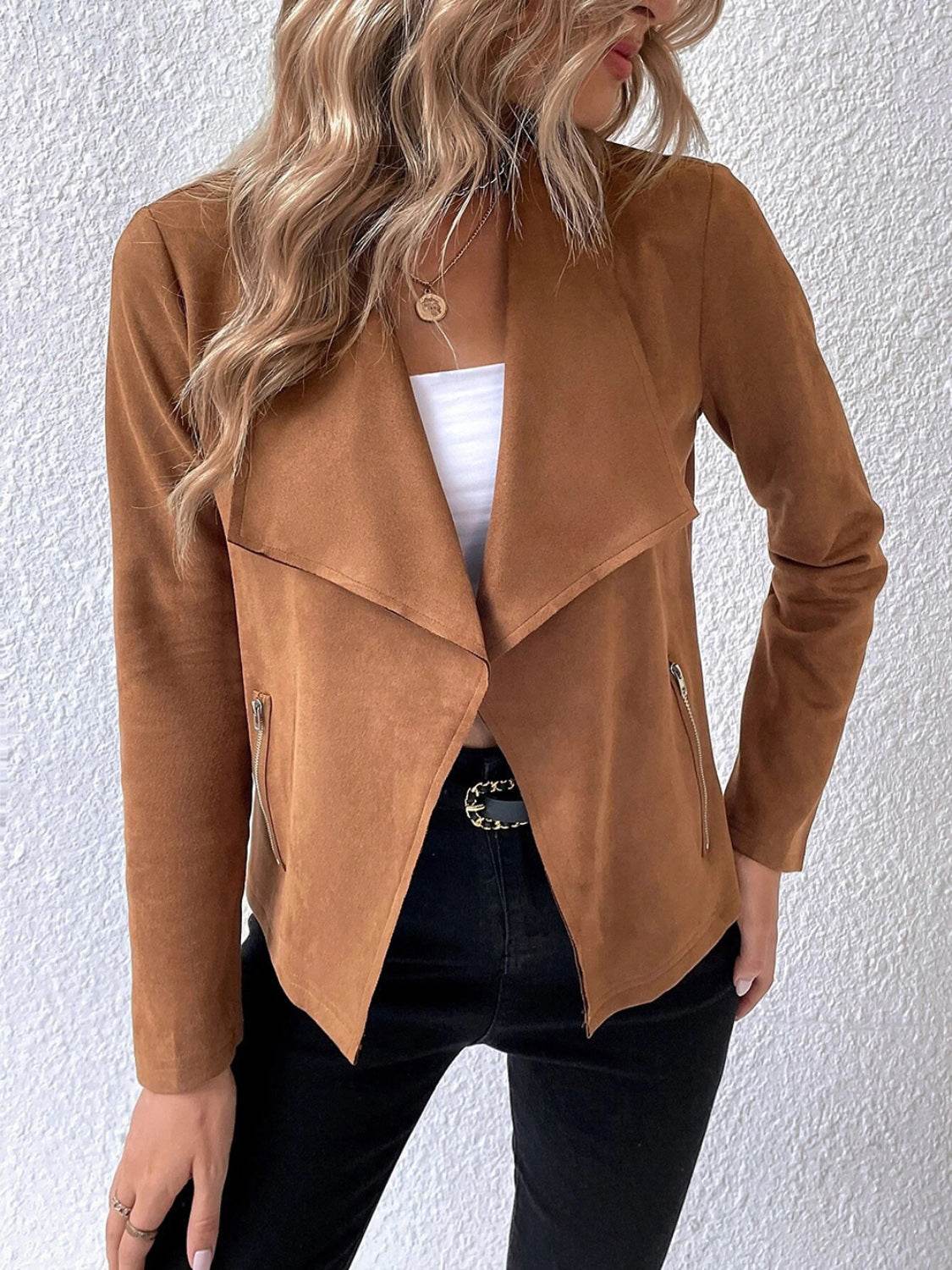 Collared Neck Long Sleeve Jacket - Delanoir