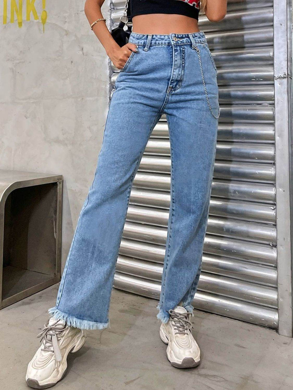 Raw Hem Jeans with Pockets - Delanoir
