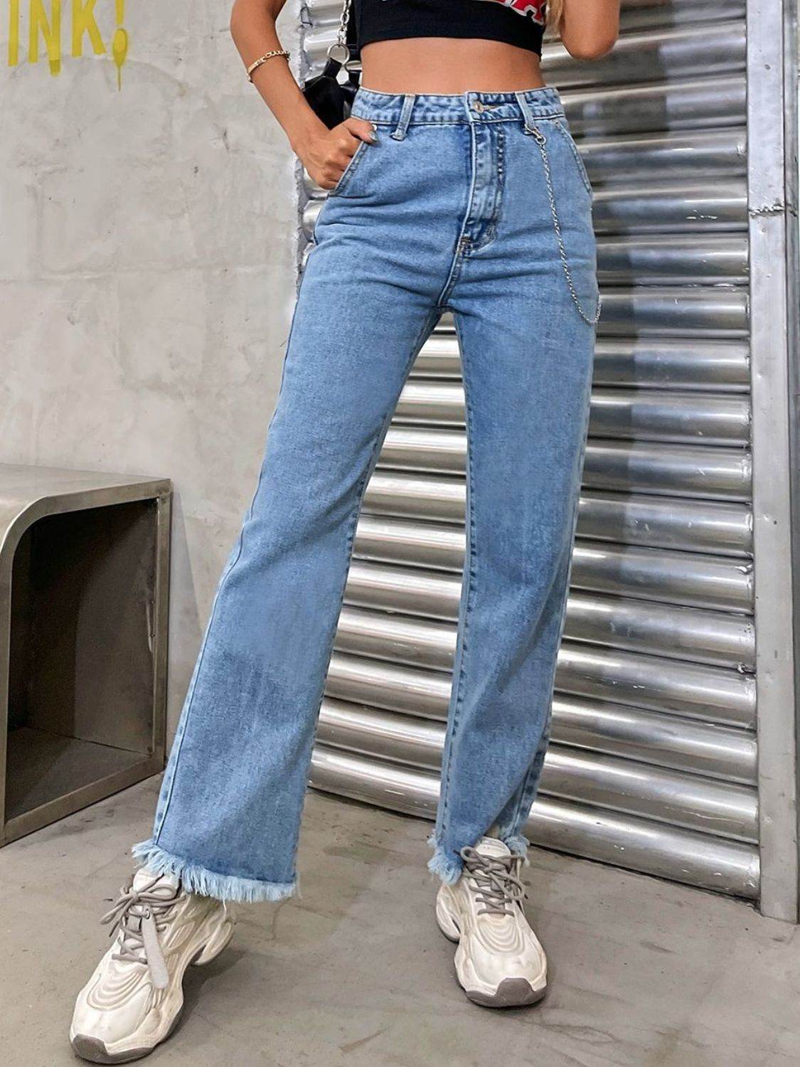 Raw Hem Jeans with Pockets - Delanoir