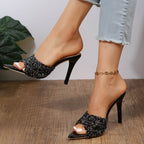 Sequin Point Toe Kitten Heel Sandals - Delanoir