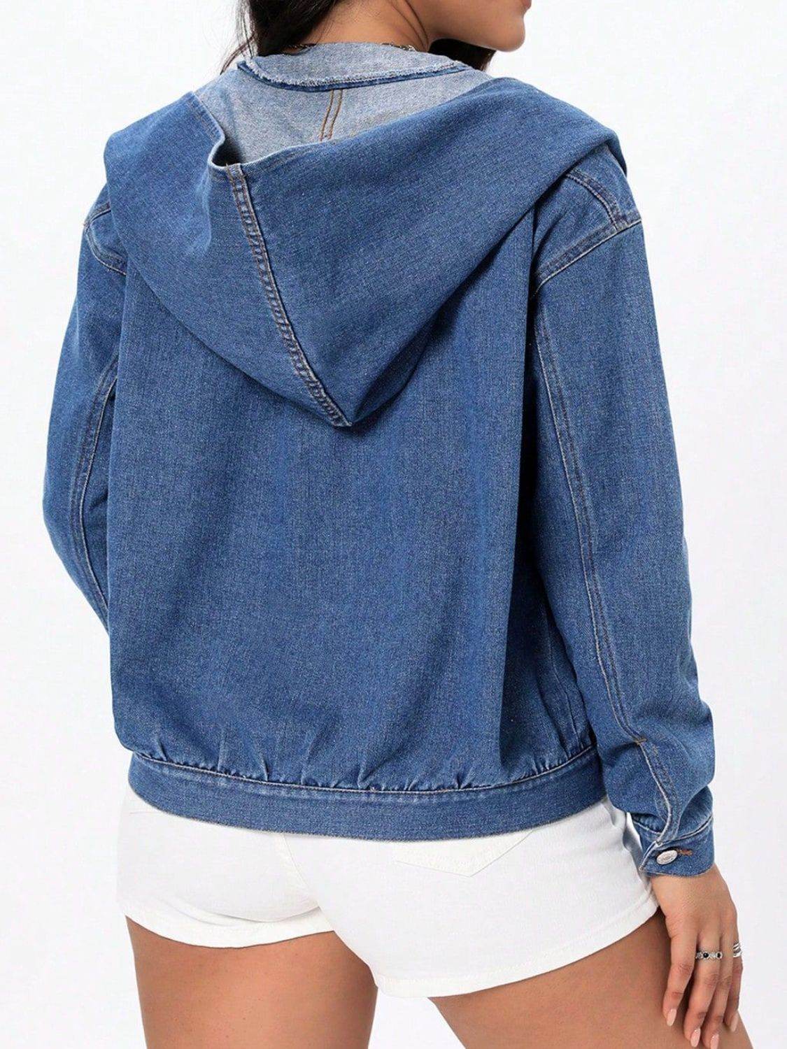 Button Up Hooded Denim Top - Delanoir