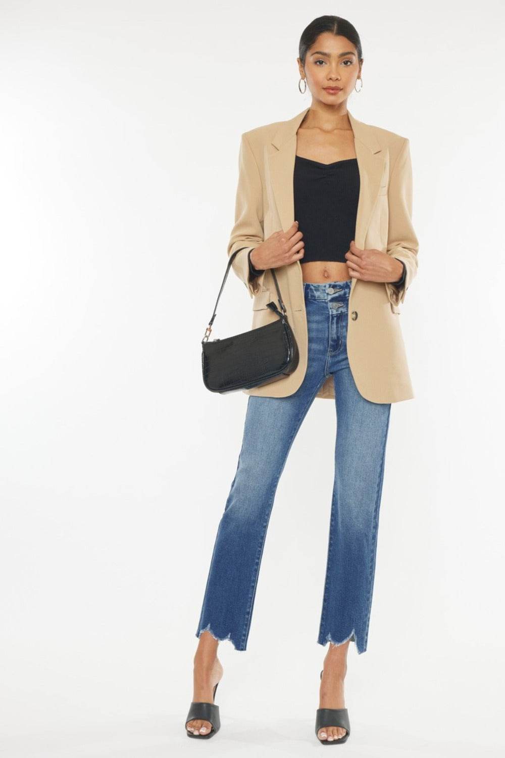 Kancan High Rise Wide Waistband Slim Straight Jeans - Delanoir