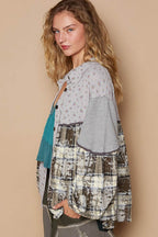 POL Balloon Sleeve Floral Color Block Plaid Shirt - Delanoir
