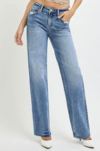 RISEN Full Size High Rise Straight Leg Jeans with Pockets - Delanoir