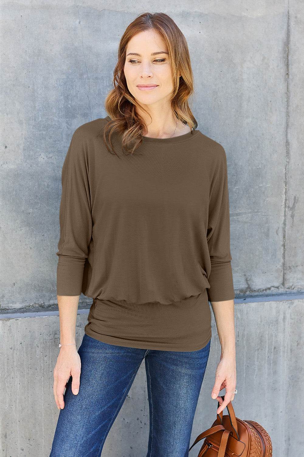 Basic Bae Full Size Round Neck Batwing Sleeve Top - Delanoir