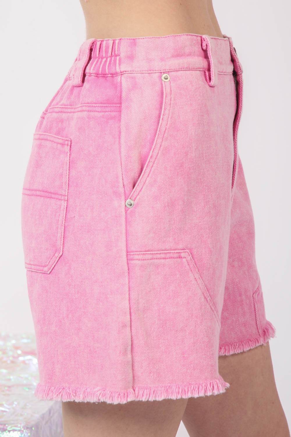 VERY J Washed Raw Hem Denim Shorts - Delanoir