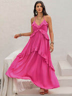 Ruffled Halter Neck Maxi Dress - Delanoir