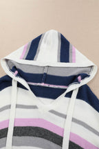 Plus Size Striped Long Sleeve Hooded Sweater - Delanoir