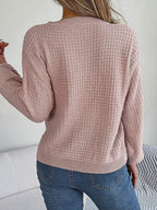 Cable-Knit Round Neck Long Sleeve Sweater - Delanoir