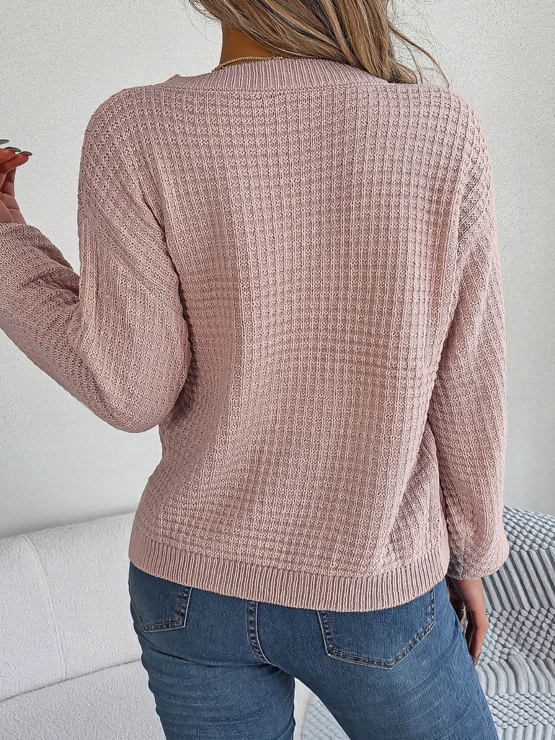 Cable-Knit Round Neck Long Sleeve Sweater - Delanoir