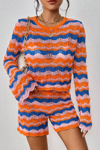 Striped Sweater and Knit Shorts Set - Delanoir